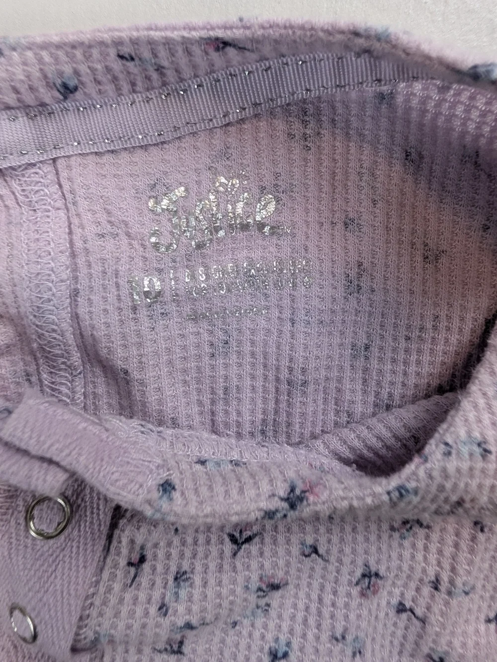Justice Lilac Henley Long Sleeve Top with Tiny Floral Print